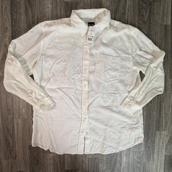 GAP Men’s Long-Sleeve White Linen Rayon Blend Button-Up Shirt NWT (L) - Picture 1 of 6